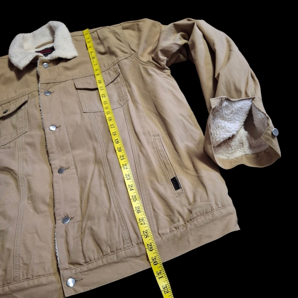 Rock & Roll Khaki Denim Sherpa Lined Trucker Jacket Men Size XXL - Picture 13 of 16